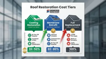 Three-tier metal roof restoration cost comparison coating retrofit and full replacement