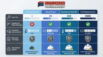 Industrial metal roof restoration options comparison chart four methods cost and warranty