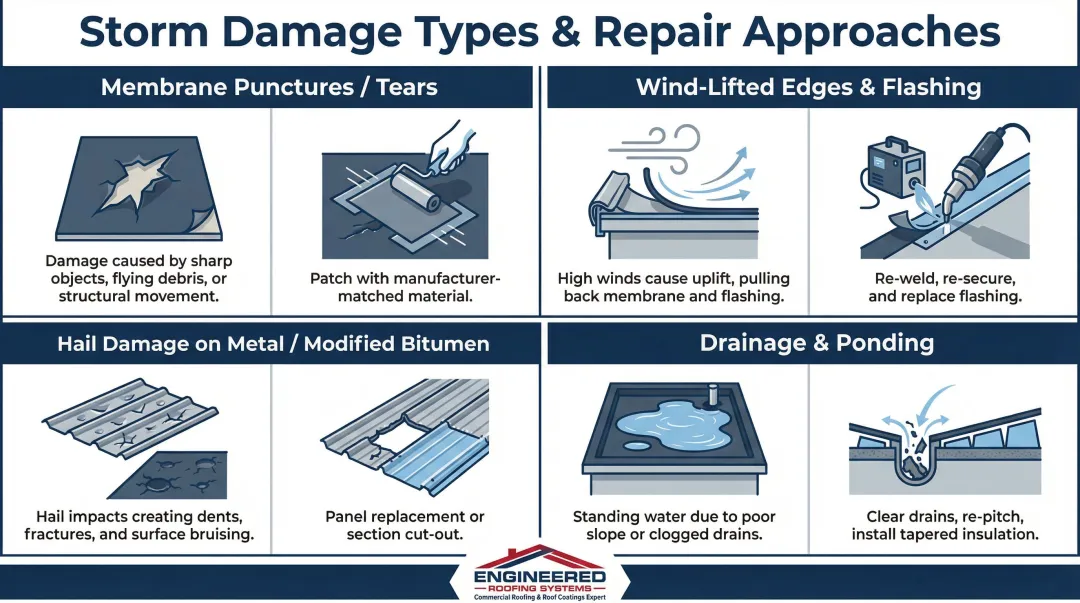 Commercial roof repair methods by storm damage type comparison chart