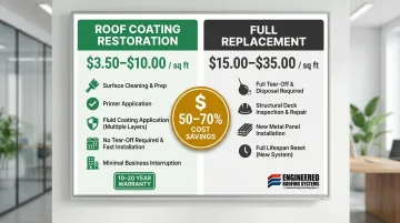 Fluid-applied roof coating versus full replacement cost comparison per square foot