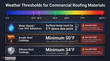 Commercial roofing material weather threshold temperature requirements comparison chart