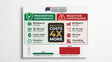 Preventive versus reactive industrial roof maintenance lifecycle cost comparison infographic