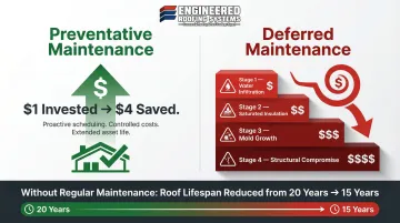 Preventative roof maintenance versus emergency repair cost comparison infographic