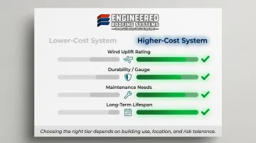 Lower-cost versus higher-cost standing seam metal roof system performance comparison chart