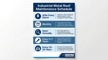 Industrial metal roof maintenance schedule five-frequency timeline infographic
