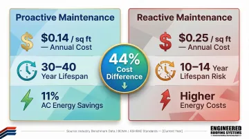 Industrial metal roof proactive versus reactive maintenance cost and energy savings comparison
