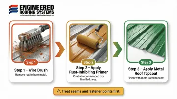 3-step industrial metal roof surface rust treatment process flow diagram
