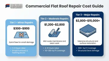 Three-tier commercial flat roof repair cost ranges minor moderate major damage