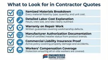 Six-point commercial roofing contractor quote evaluation checklist for Dallas property owners