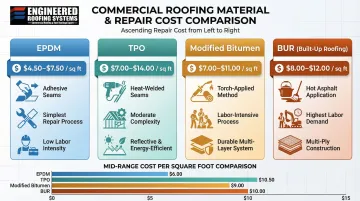 Commercial flat roof repair cost per square foot by material type comparison chart