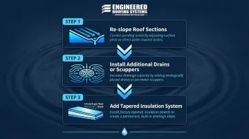 Three-step commercial flat roof drainage correction process flow diagram Houston