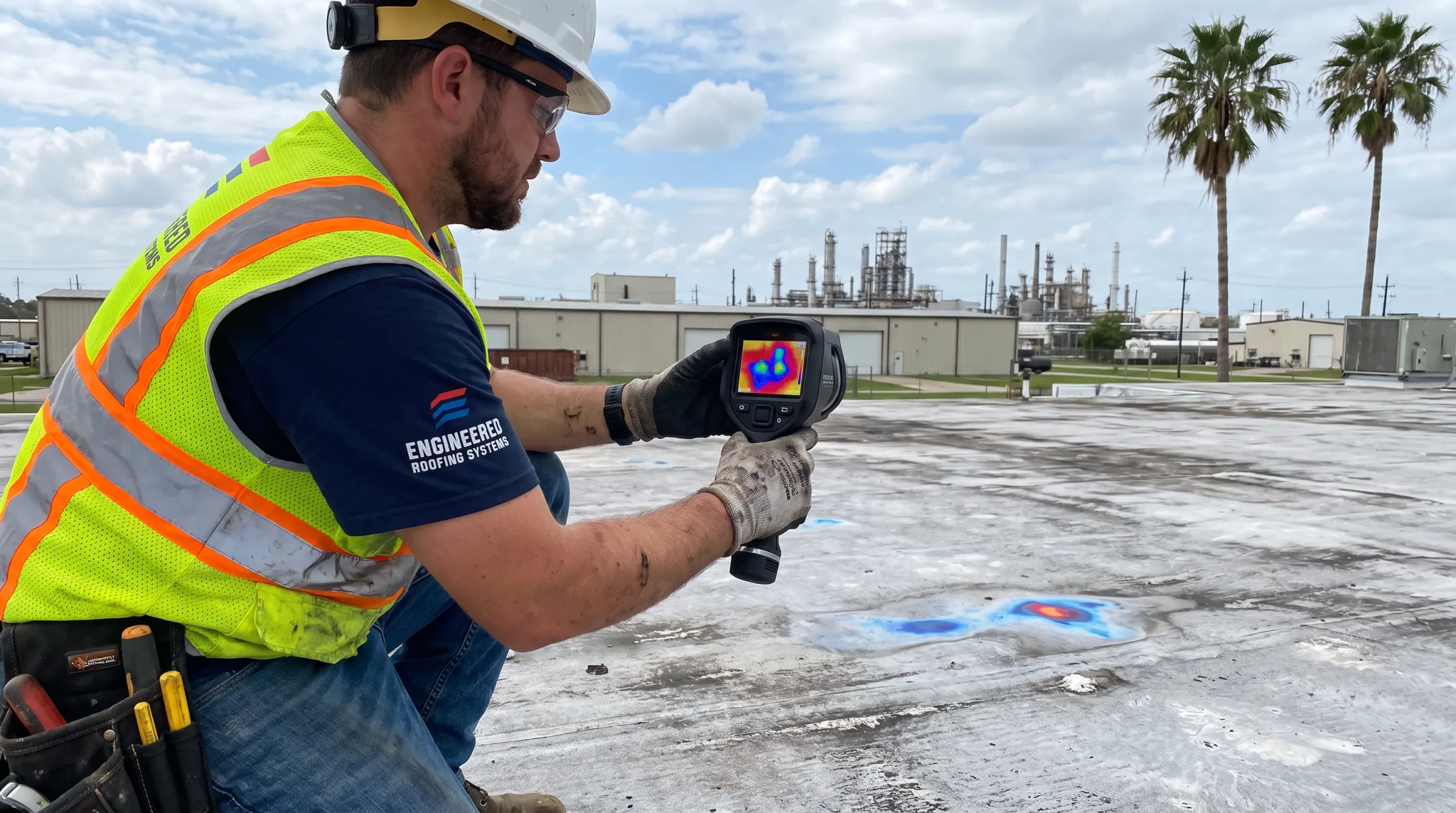 Engineered Roofing Systems technician performing thermal imaging roof inspection