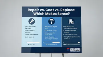 Flat rubber roof repair versus coating versus replacement cost comparison decision chart