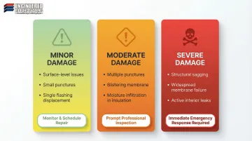 Commercial roof storm damage severity classification minor moderate severe comparison chart