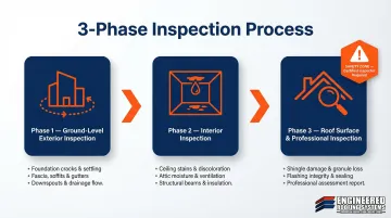 Three-phase commercial roof post-storm inspection process flow diagram