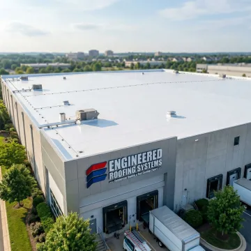 Industrial warehouse with newly repaired flat roof system in Sterling Virginia
