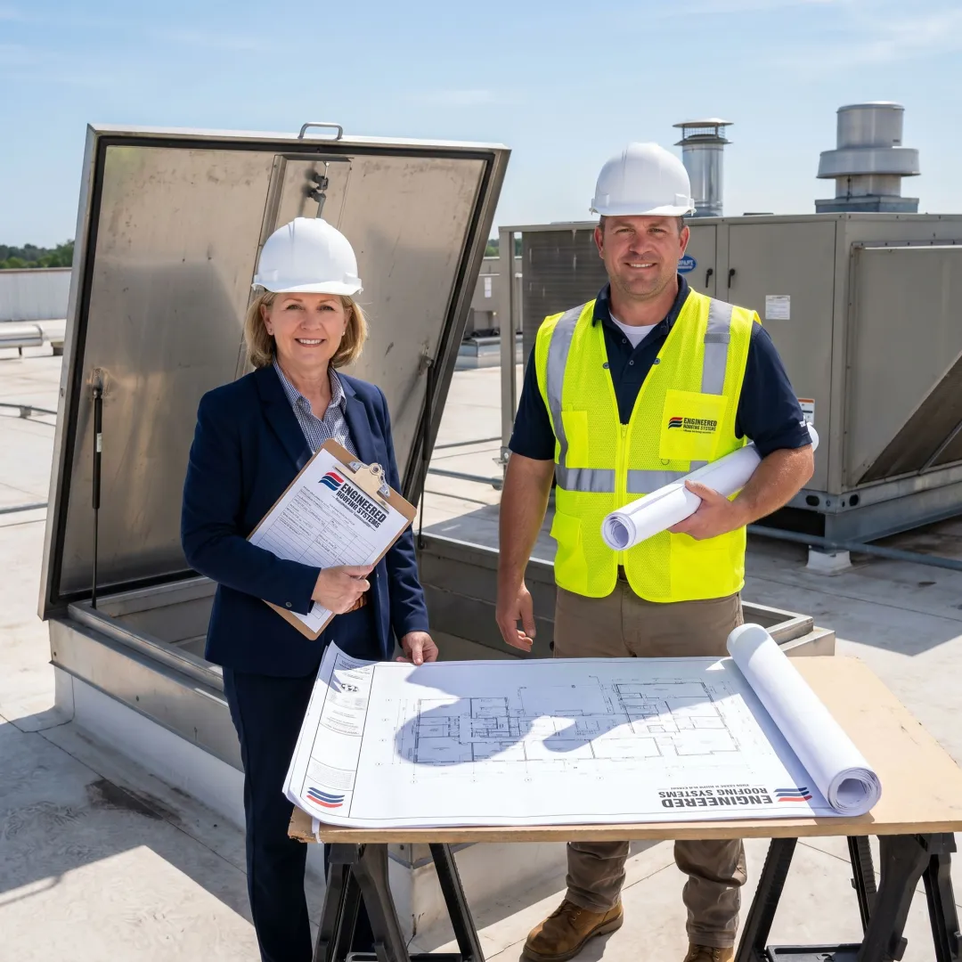 Facility manager reviewing industrial roof condition report