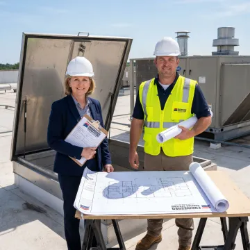 Facility manager reviewing industrial roof condition report