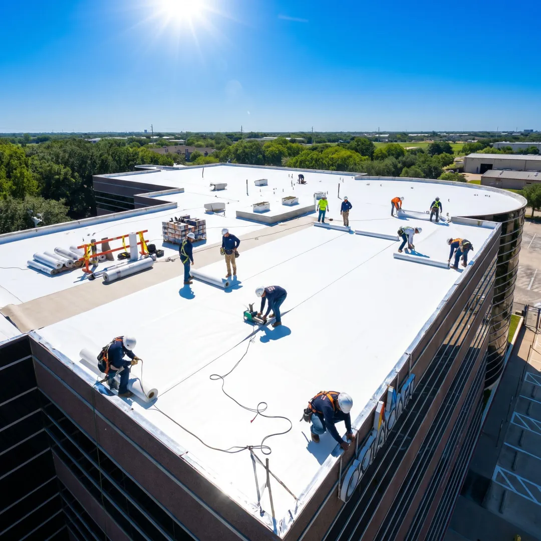 White Membrane Roofing Installation in Austin, TX