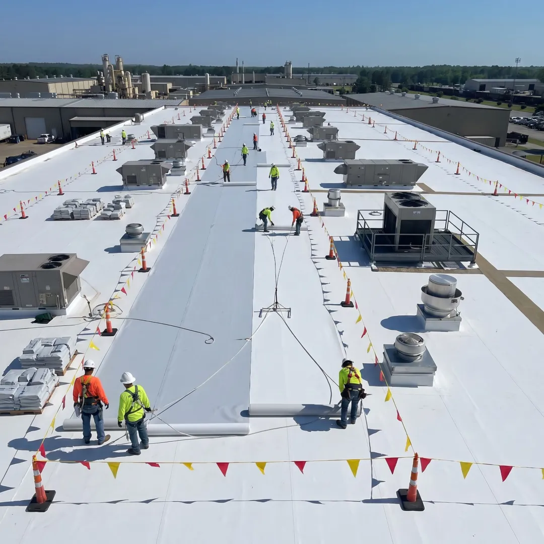 Industrial facility receiving a new roofing system
