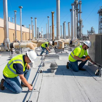 Commercial roof maintenance in progress