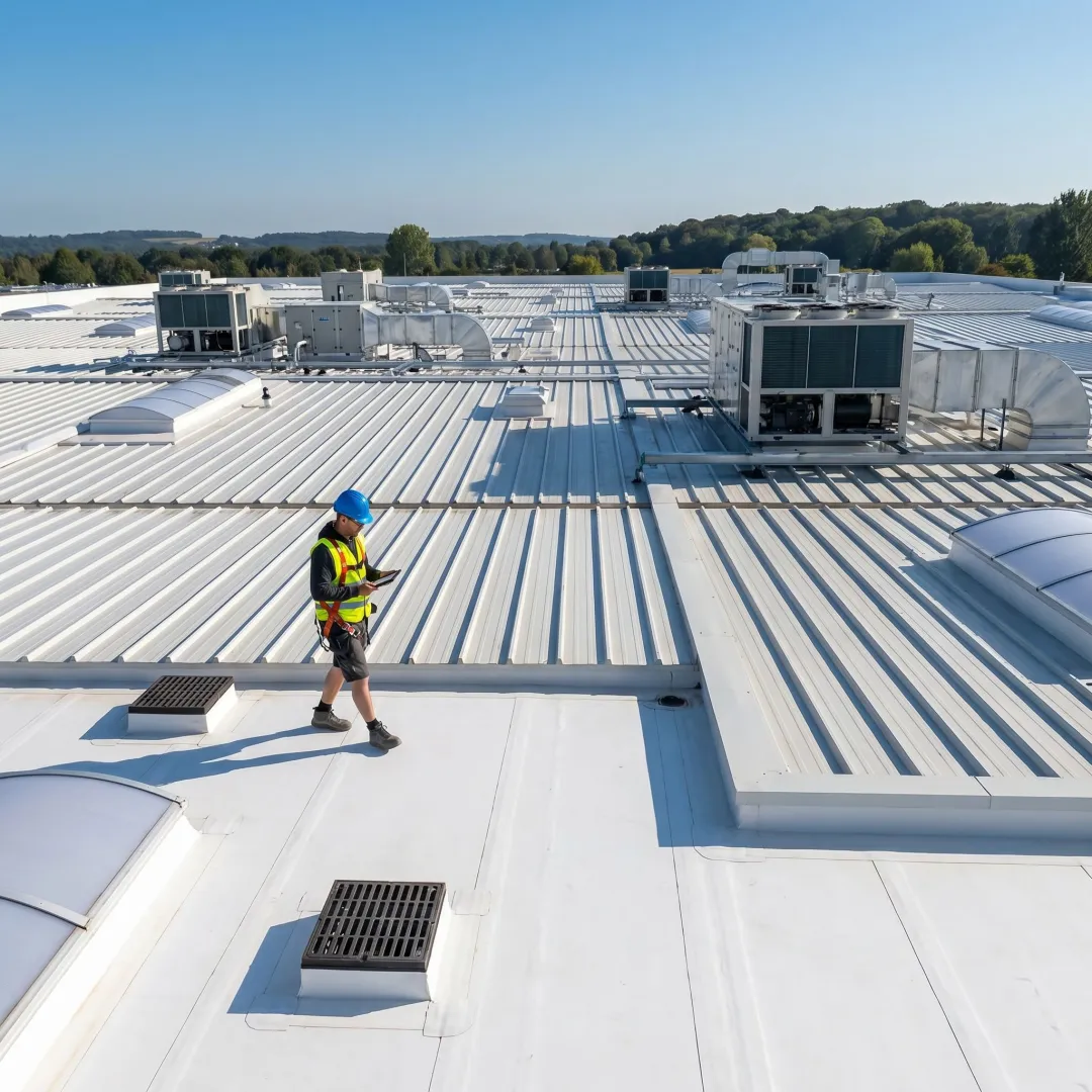 Industrial roofing inspection on a large commercial facility