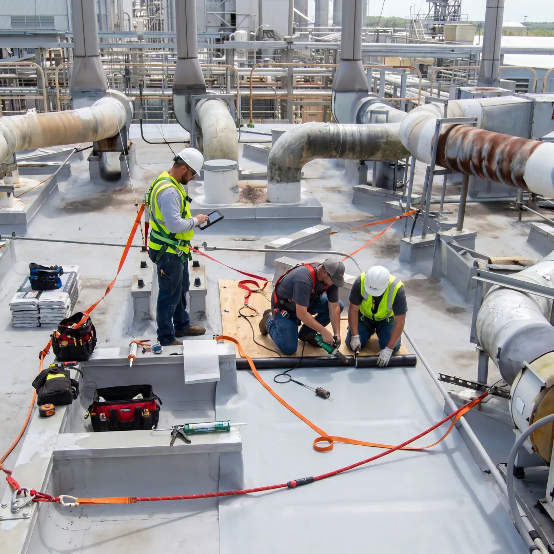 Industrial roof deck repair process on commercial building