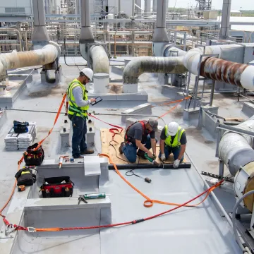 Industrial roof deck repair process on commercial building