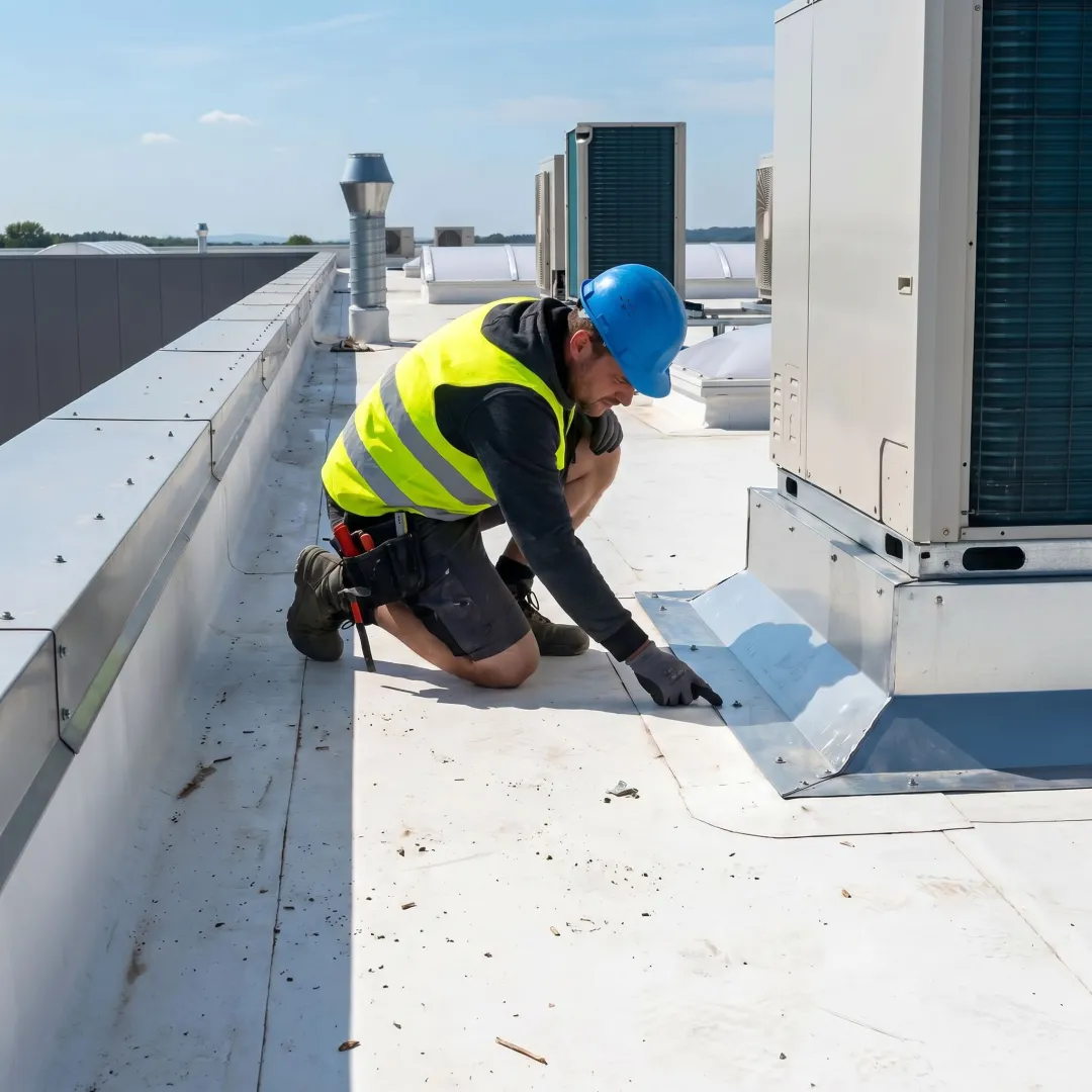 Commercial roof inspection on a large building