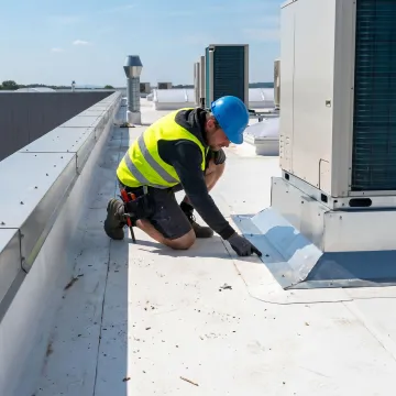 Commercial roof inspection on a large building