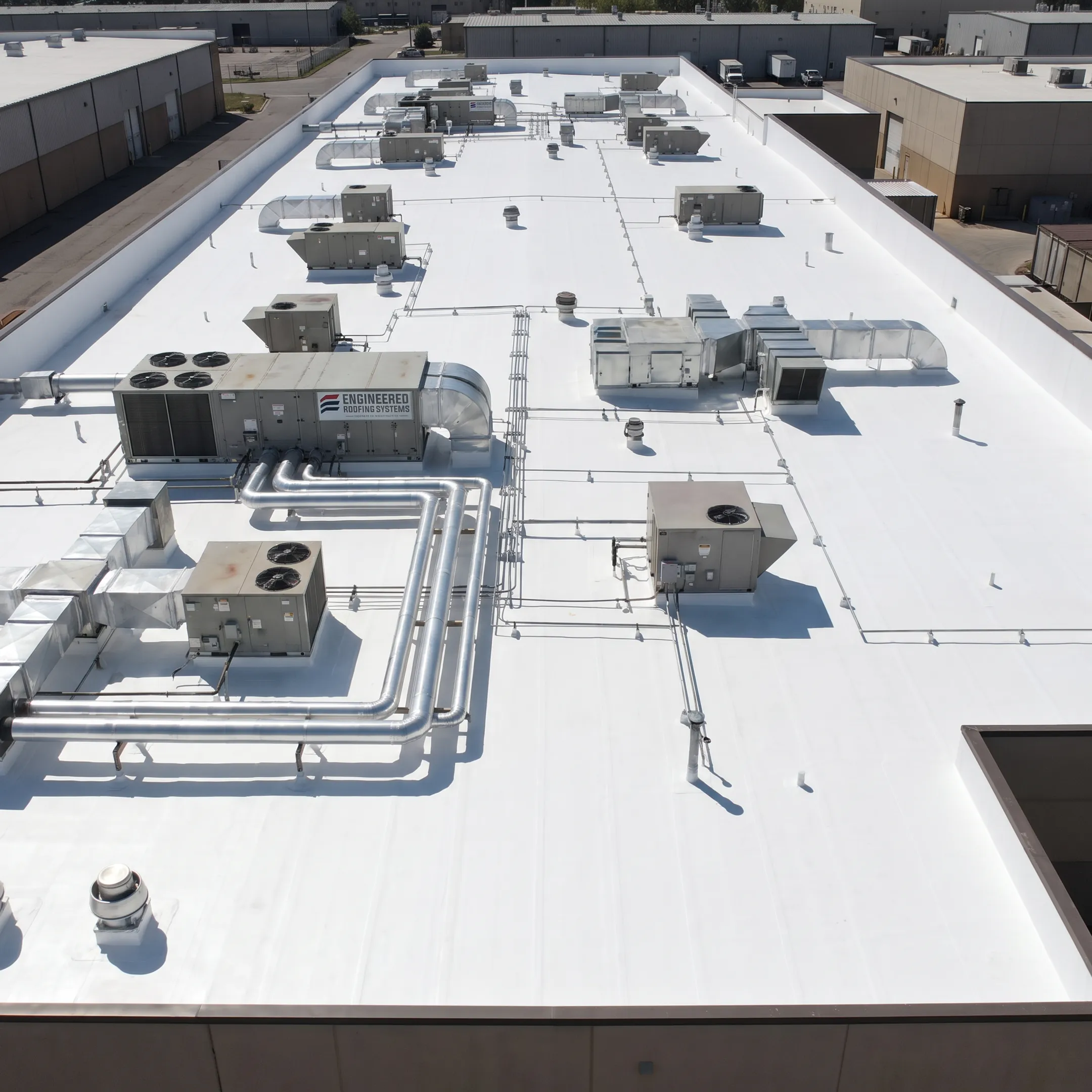 Seamless coating membrane on a commercial roof