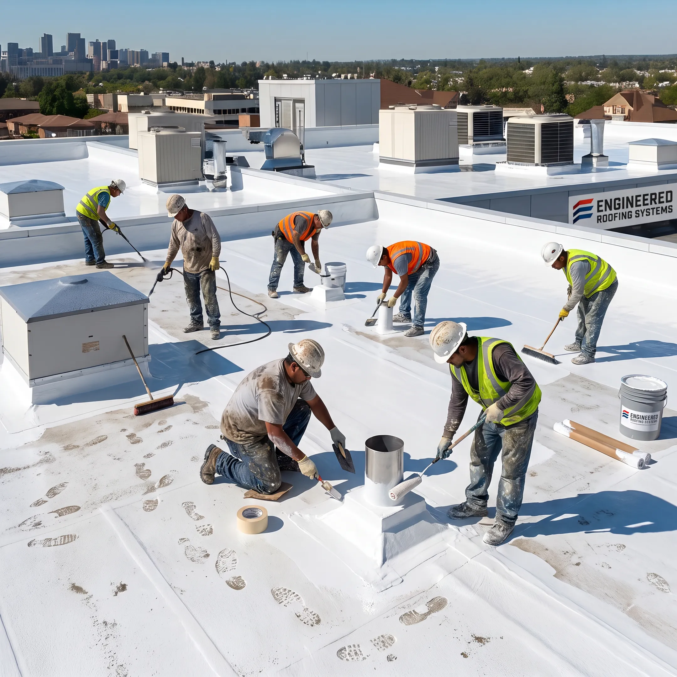Commercial roof restoration in progress