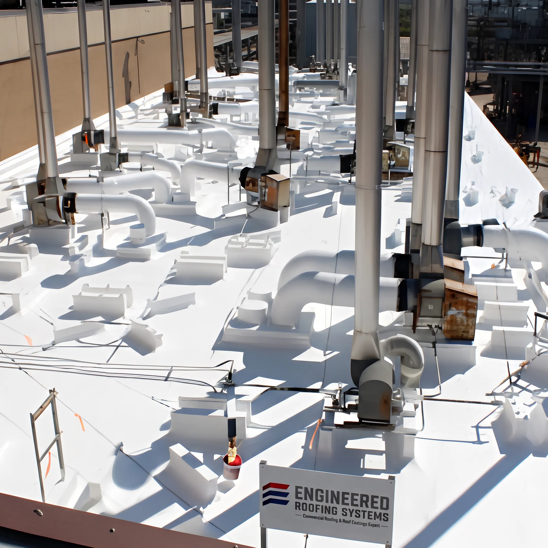 Reflective coating on commercial flat roof