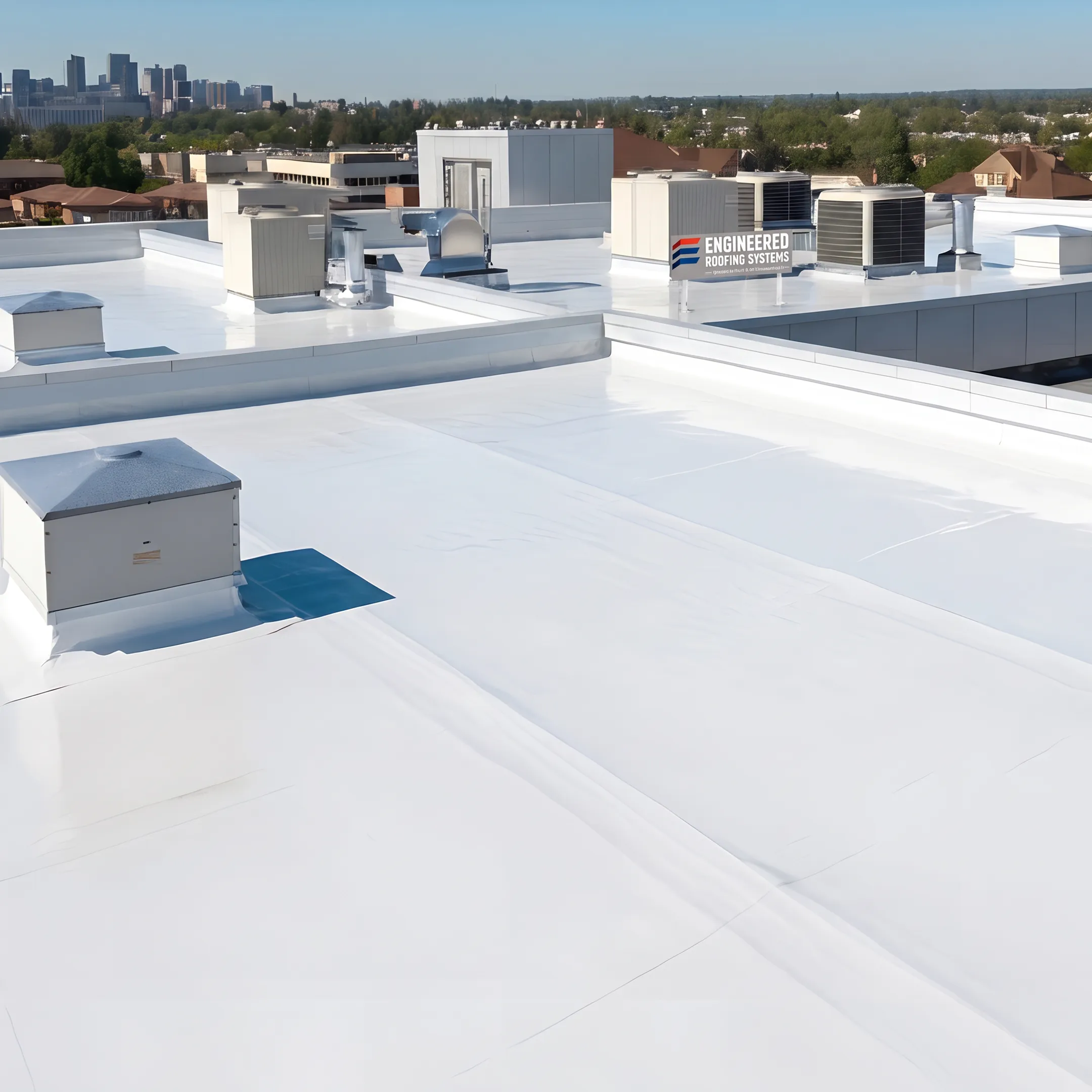 Seamless coating on commercial roof