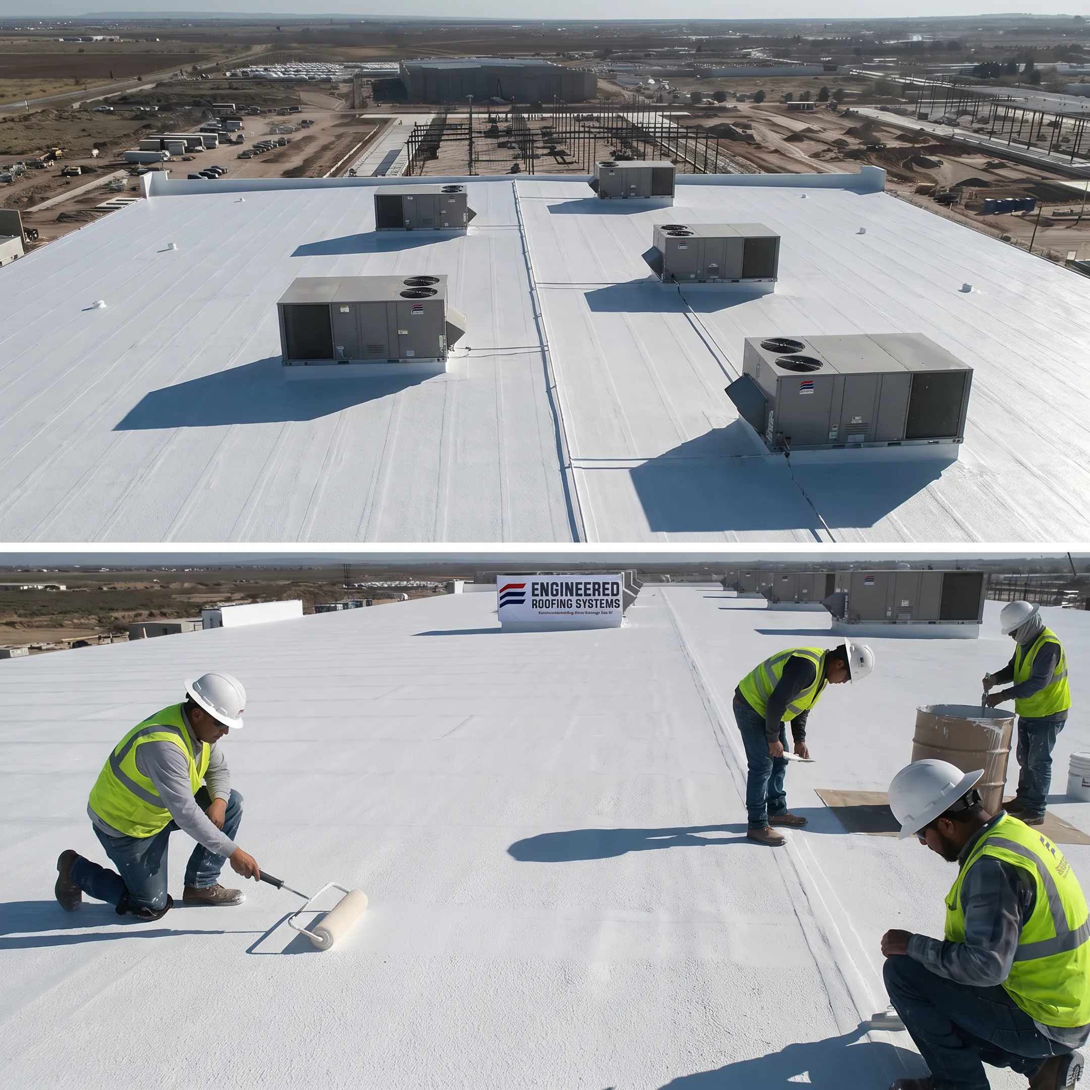 Reflective coating on industrial facility roof