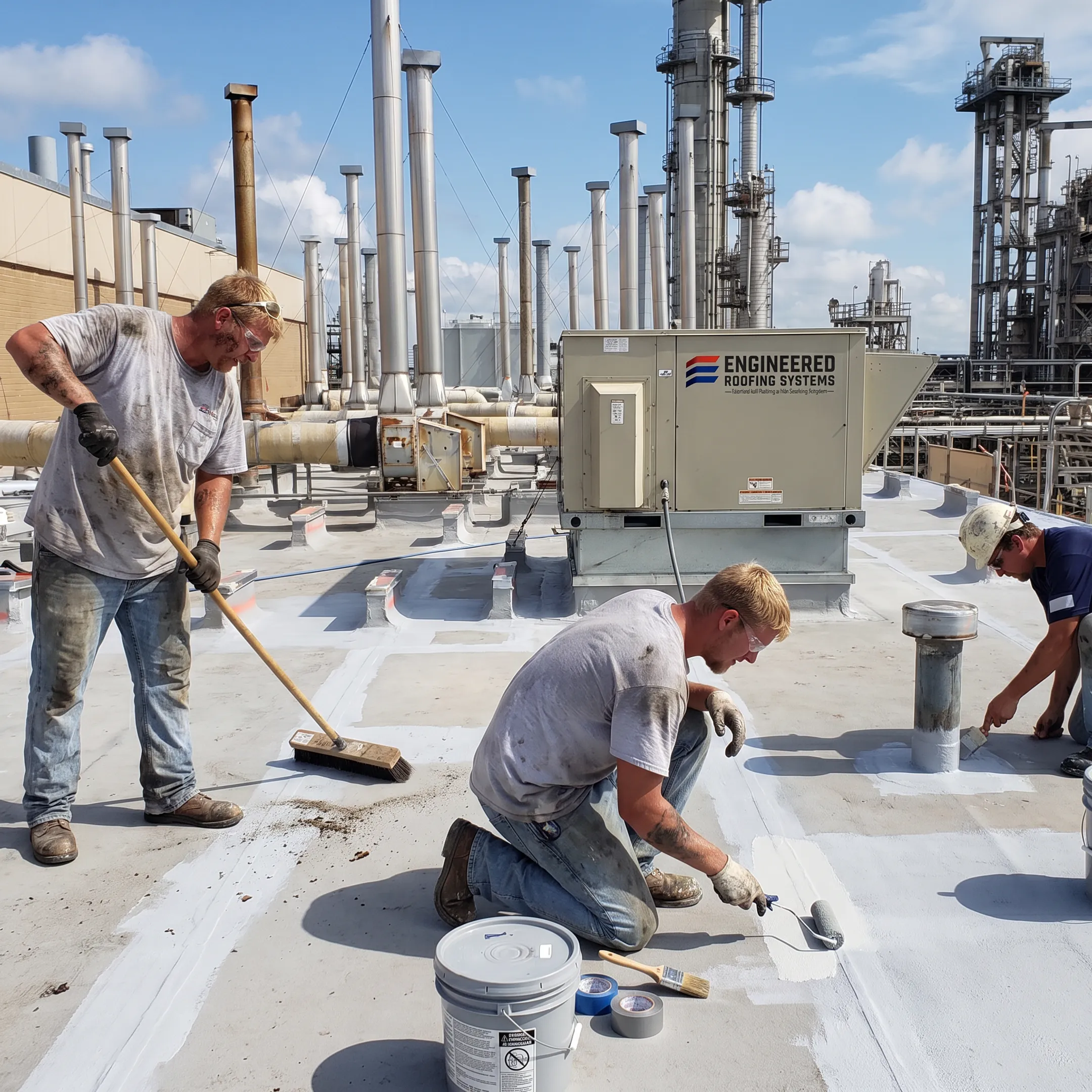Commercial roof restoration in progress