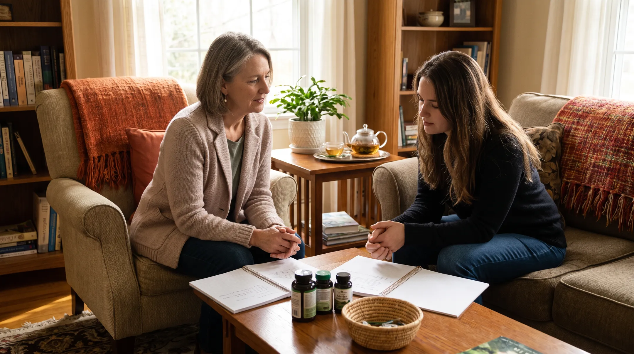 Naturopathic consultation with wellness practitioner during home visit
