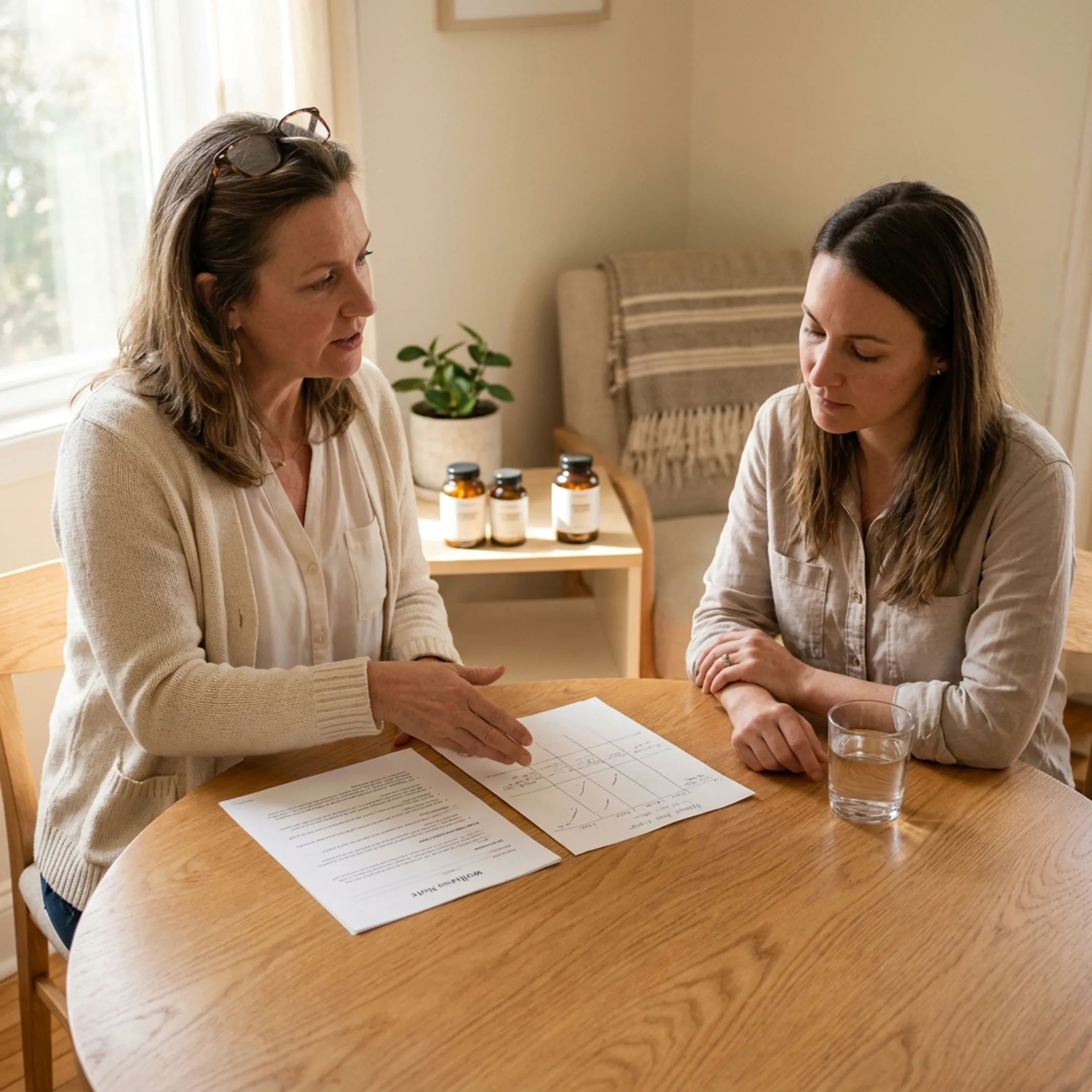 Practitioner reviewing personalized wellness information during a holistic consultation