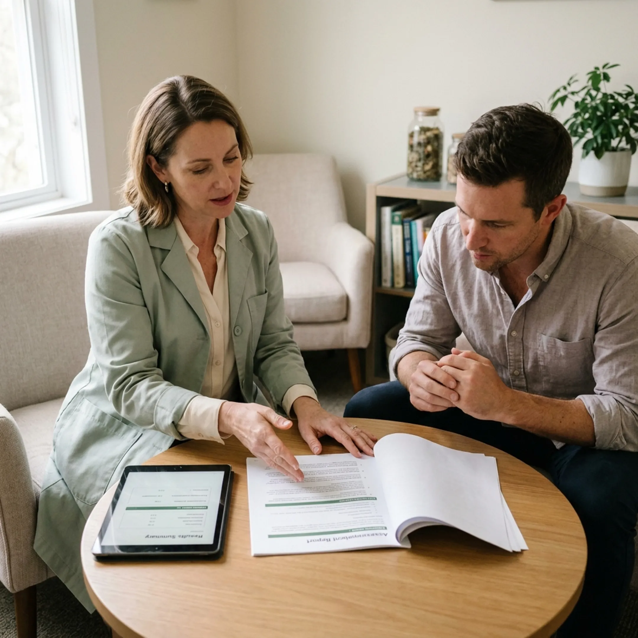 Doctor reviewing functional wellness test results with a client