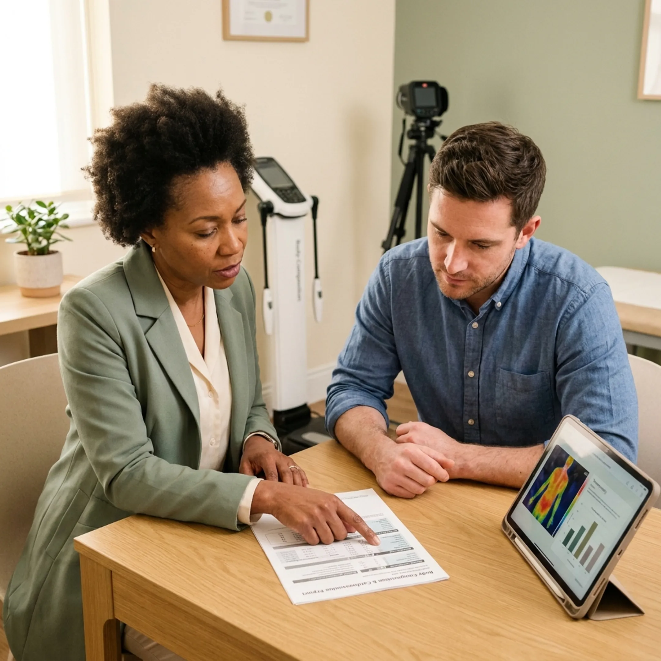 Wellness practitioner reviewing functional testing results with a client
