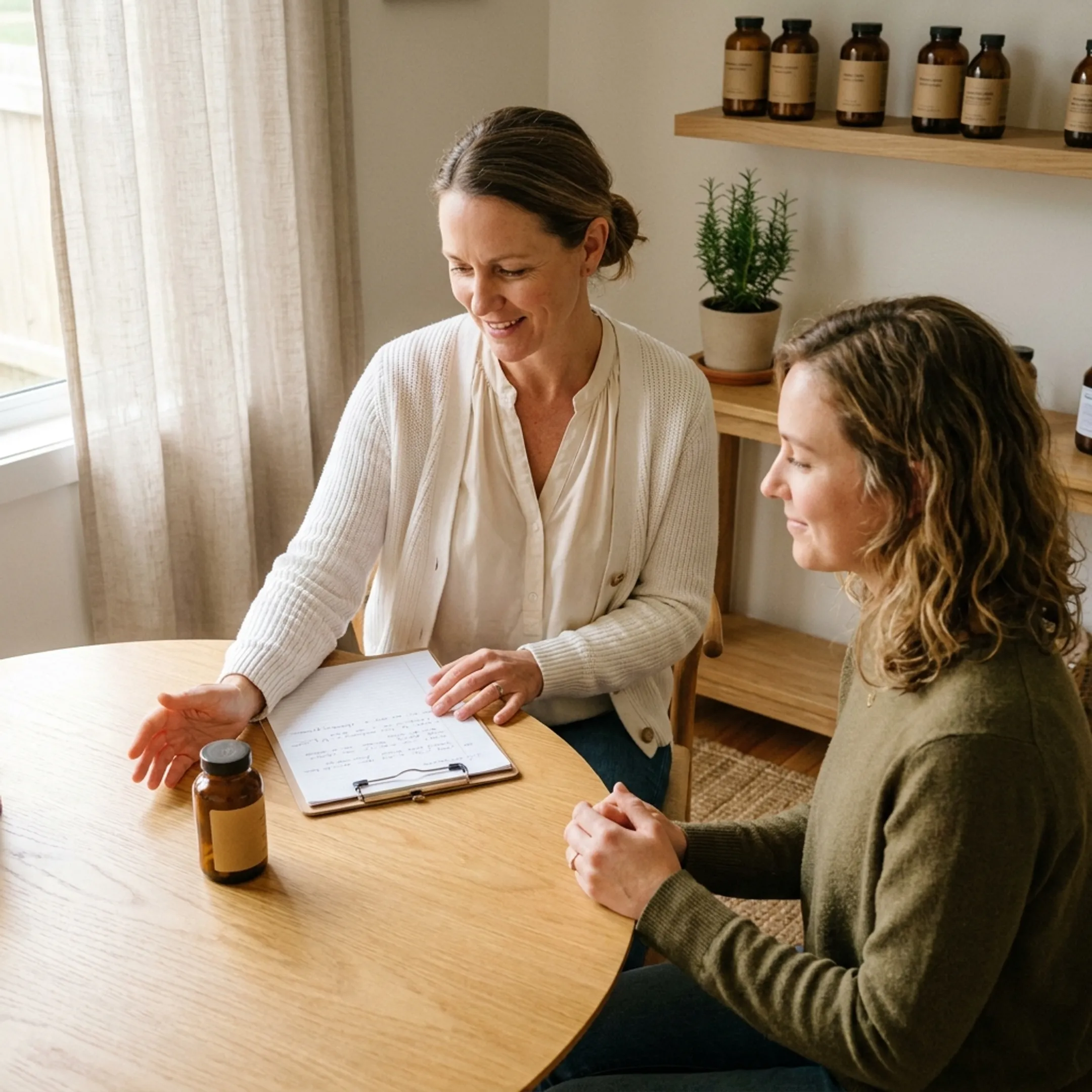 Practitioner discussing personalized wellness recommendations with a client
