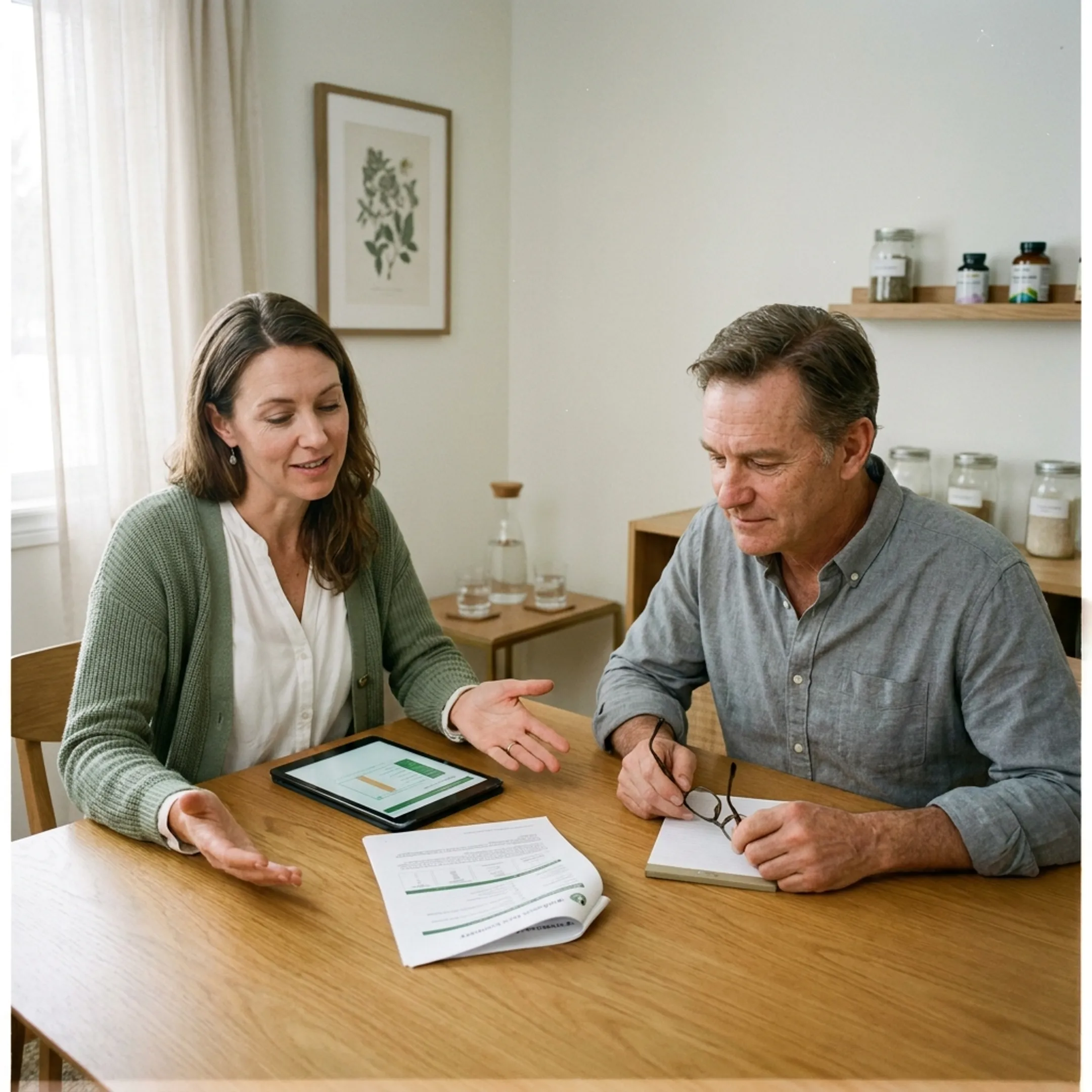 Naturopath reviewing wellness testing results with a client
