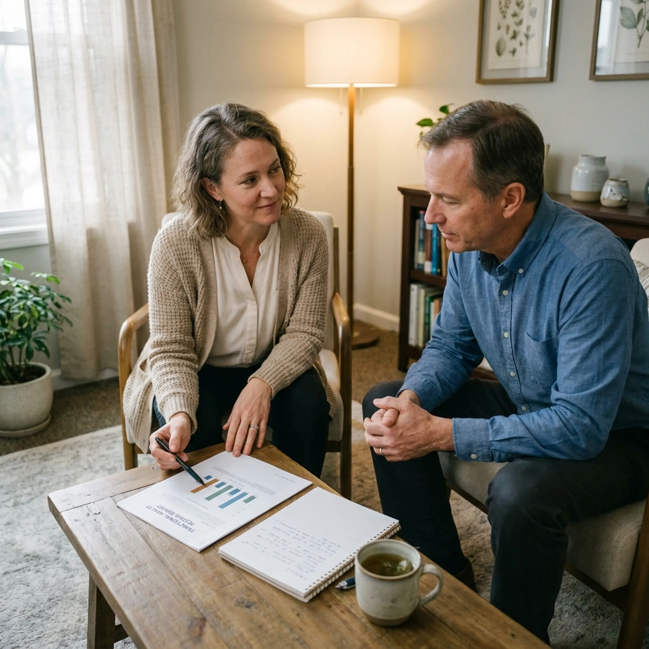 Naturopath reviewing functional health information with a client