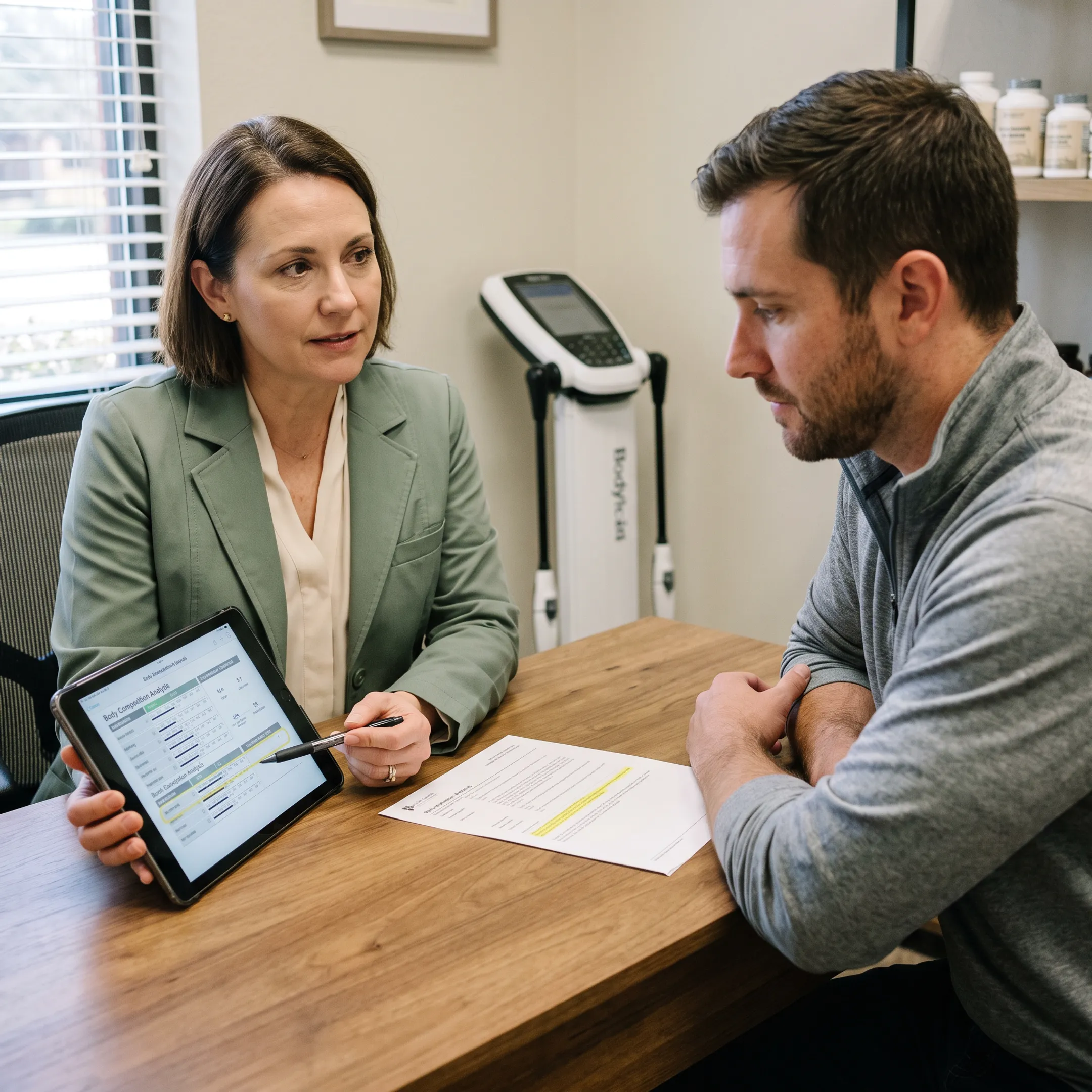 Client receiving personalized InBody body composition results review