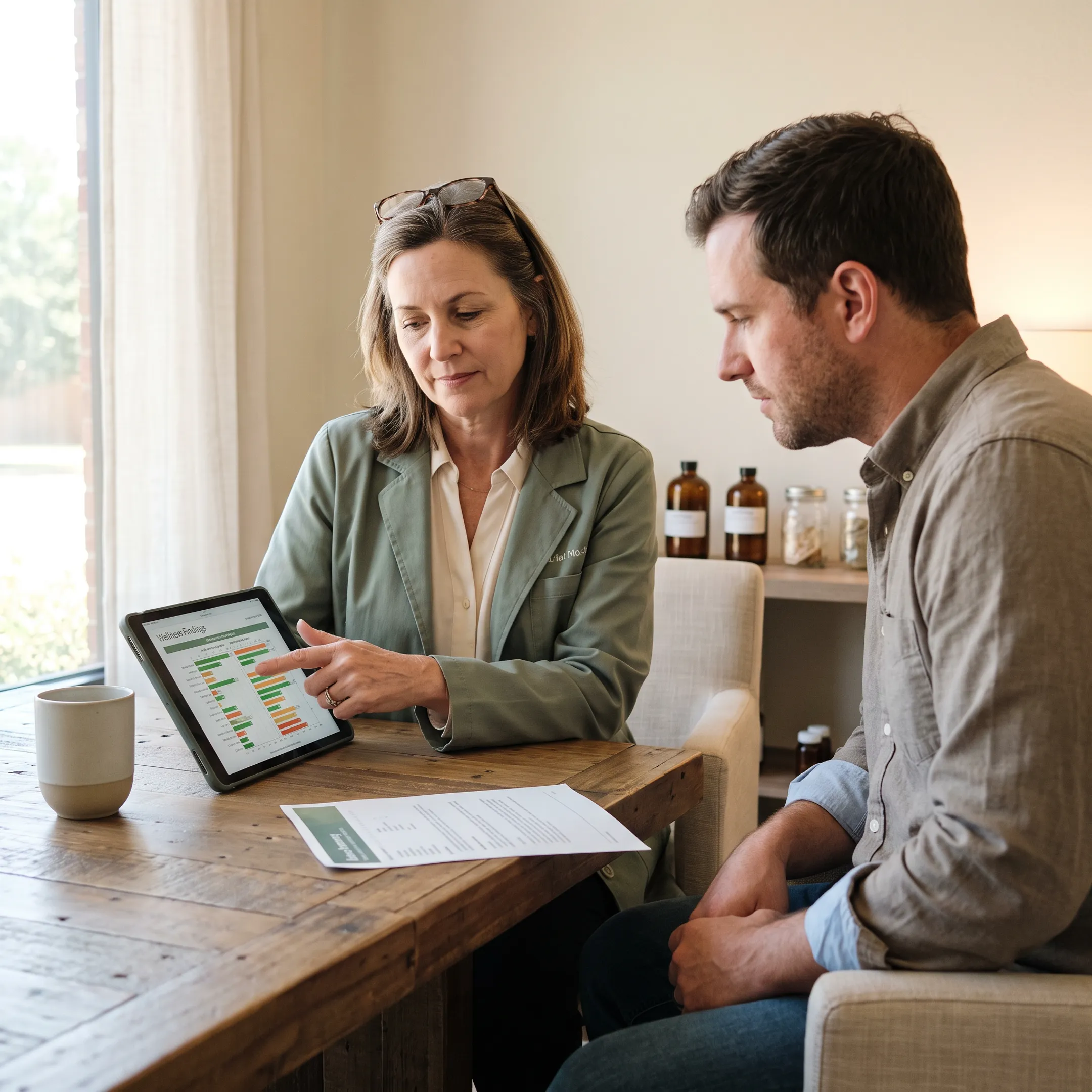 Naturopath discussing personalized wellness guidance with a client