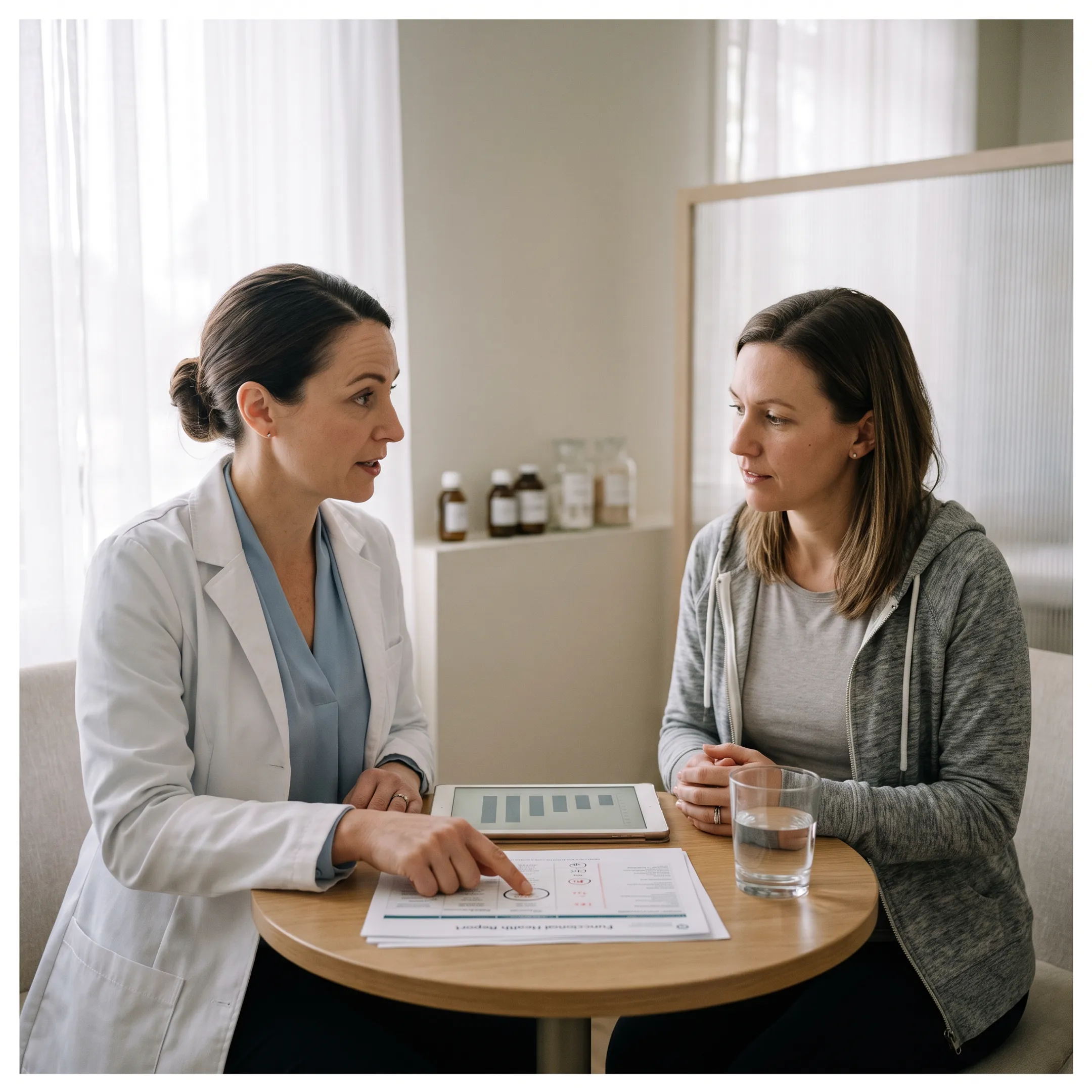 Practitioner reviewing personalized wellness findings with a weight-loss client