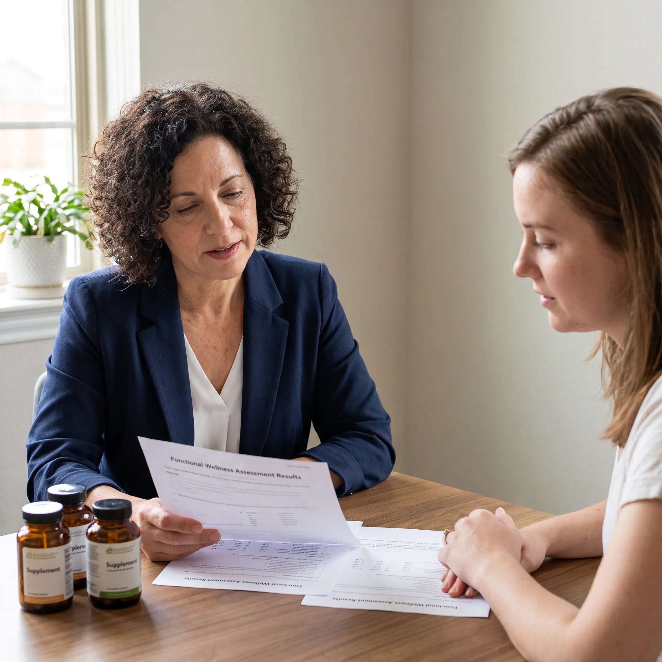 Practitioner reviewing wellness assessment results with a woman
