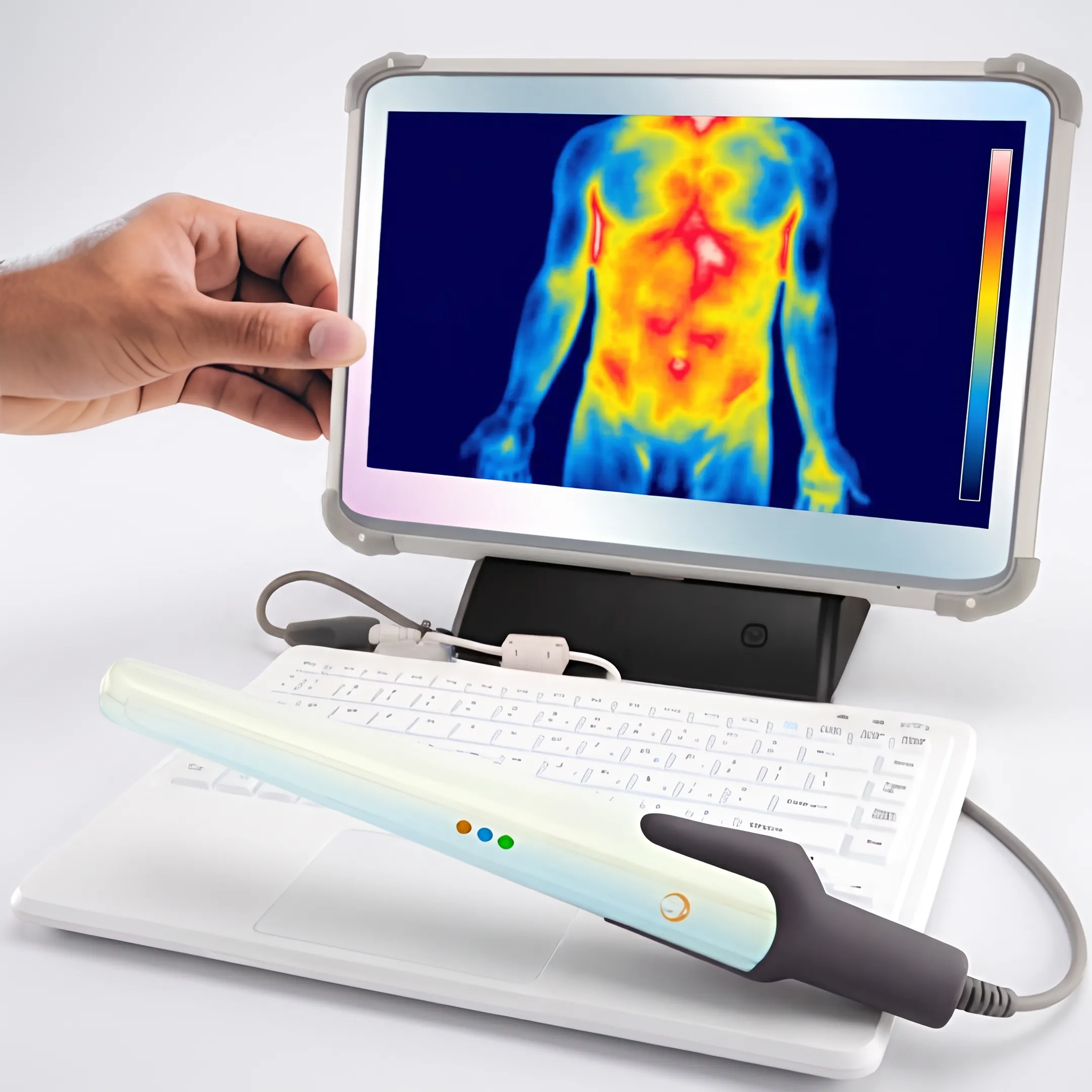 Infrared thermography screening displayed on a clinic monitor