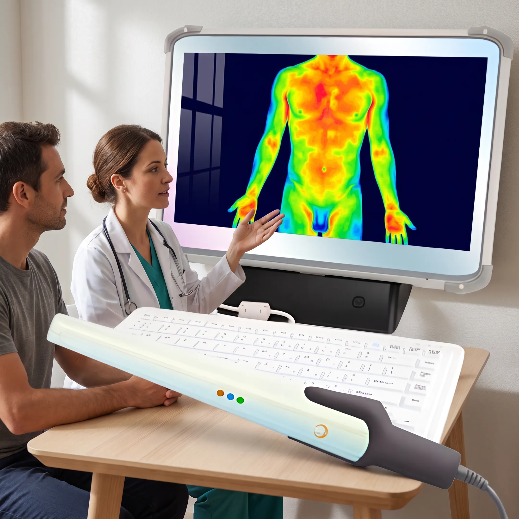 Whole-body thermography scan displayed during a wellness consultation