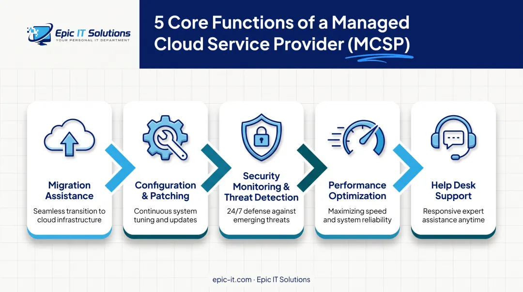 Five core services handled by managed cloud service providers